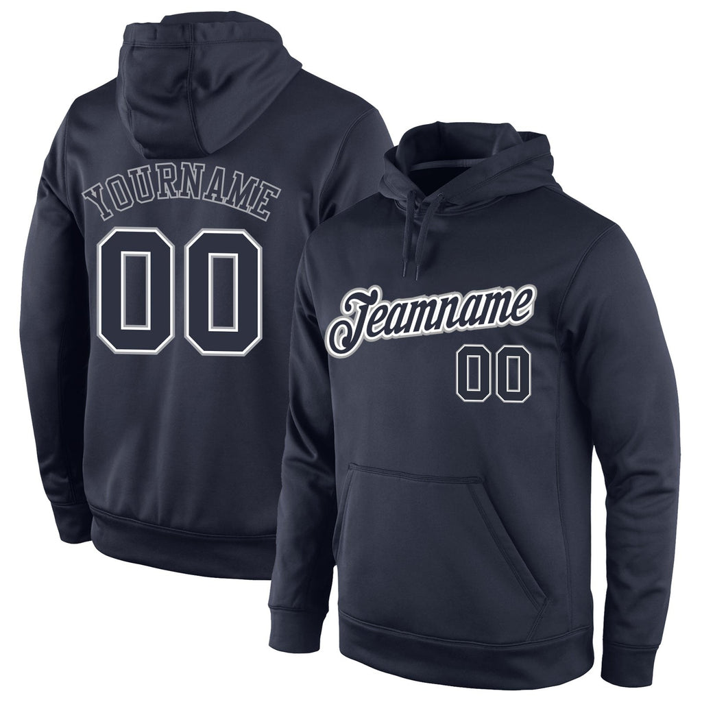 Custom Stitched Navy Navy-Gray Sports Pullover Sweatshirt Hoodie photo 1