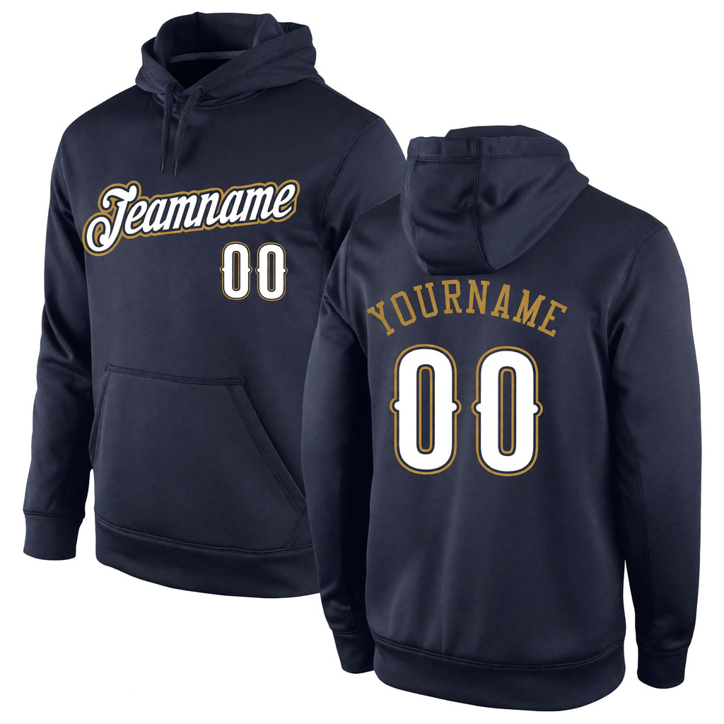 Custom Stitched Navy White-Old Gold Sports Pullover Sweatshirt Hoodie