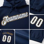 Custom Stitched Navy White-Old Gold Sports Pullover Sweatshirt Hoodie detail