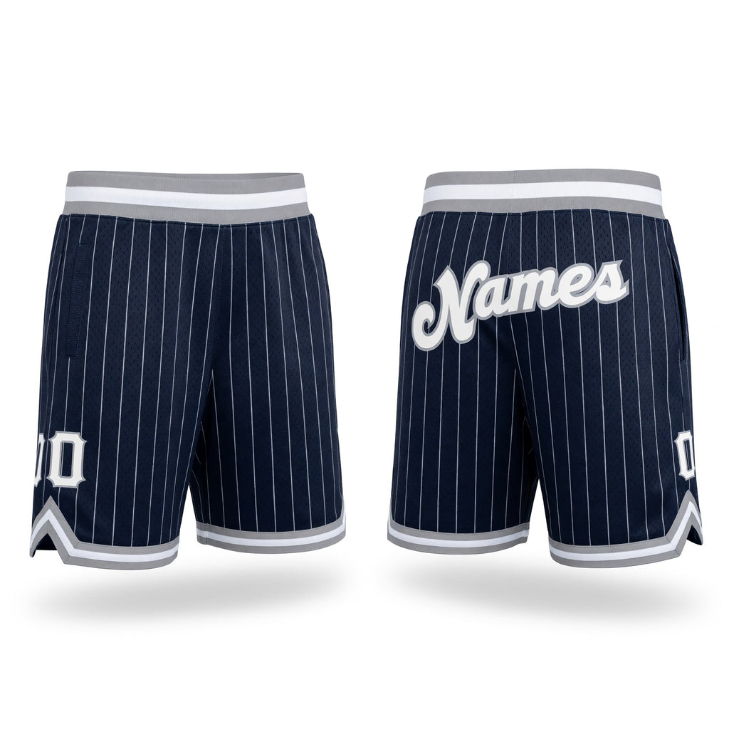 Custom Navy White Pinstripe White-Gray Authentic Basketball Shorts