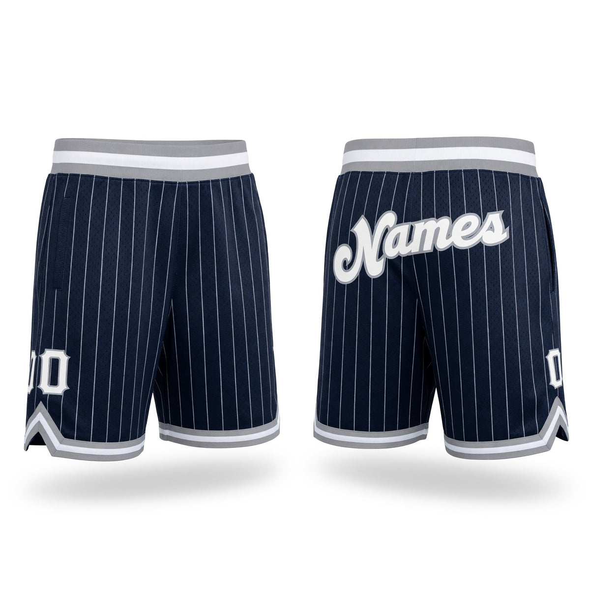 Custom Navy White Pinstripe White-Gray Authentic Basketball Shorts