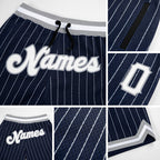 Custom Navy White Pinstripe White-Gray Authentic Basketball Shorts detail