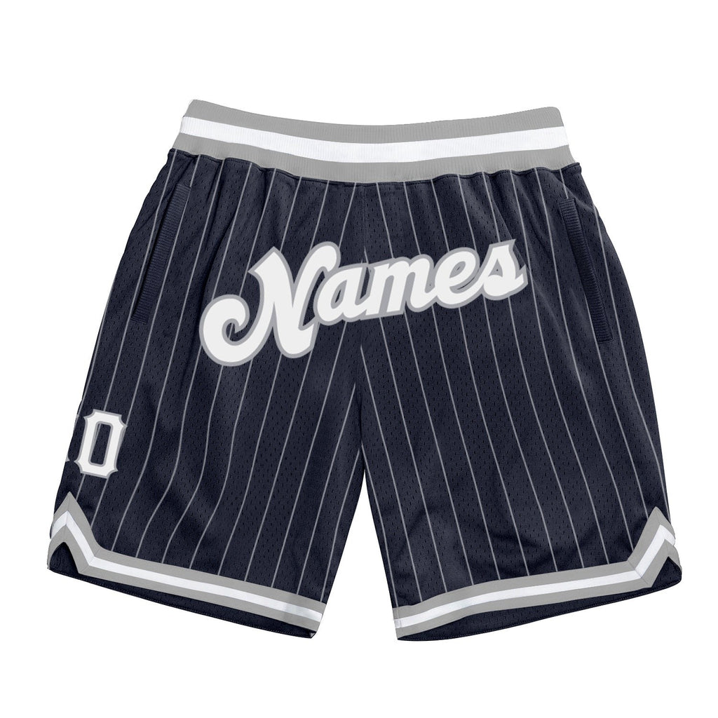 Custom Navy White Pinstripe White-Gray Authentic Basketball Shorts photo 1