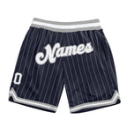 Custom Navy White Pinstripe White-Gray Authentic Basketball Shorts photo 1