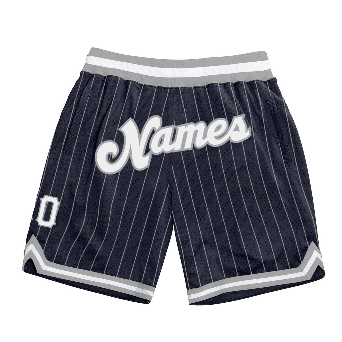 Custom Navy White Pinstripe White-Gray Authentic Basketball Shorts photo 1