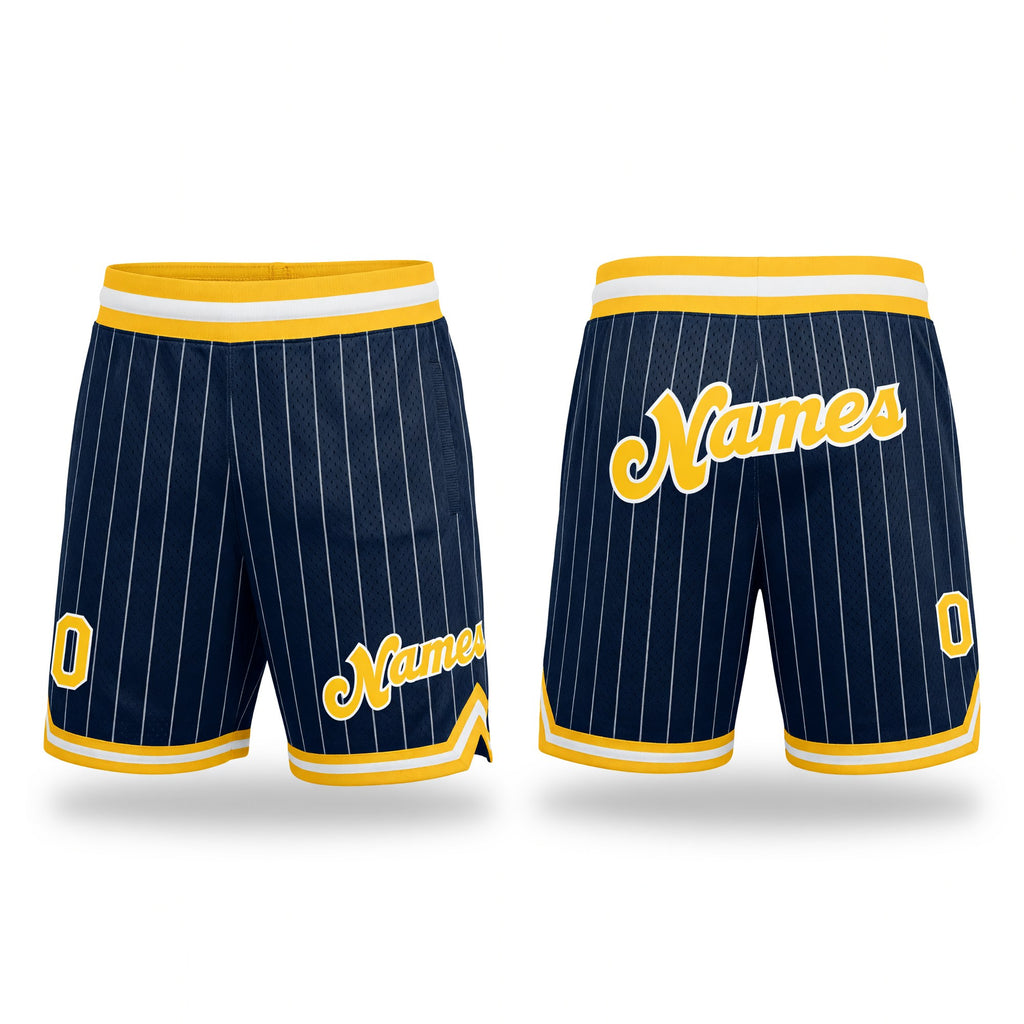 Custom Navy White Pinstripe Gold-White Authentic Basketball Shorts