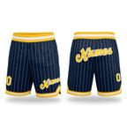Custom Navy White Pinstripe Gold-White Authentic Basketball Shorts