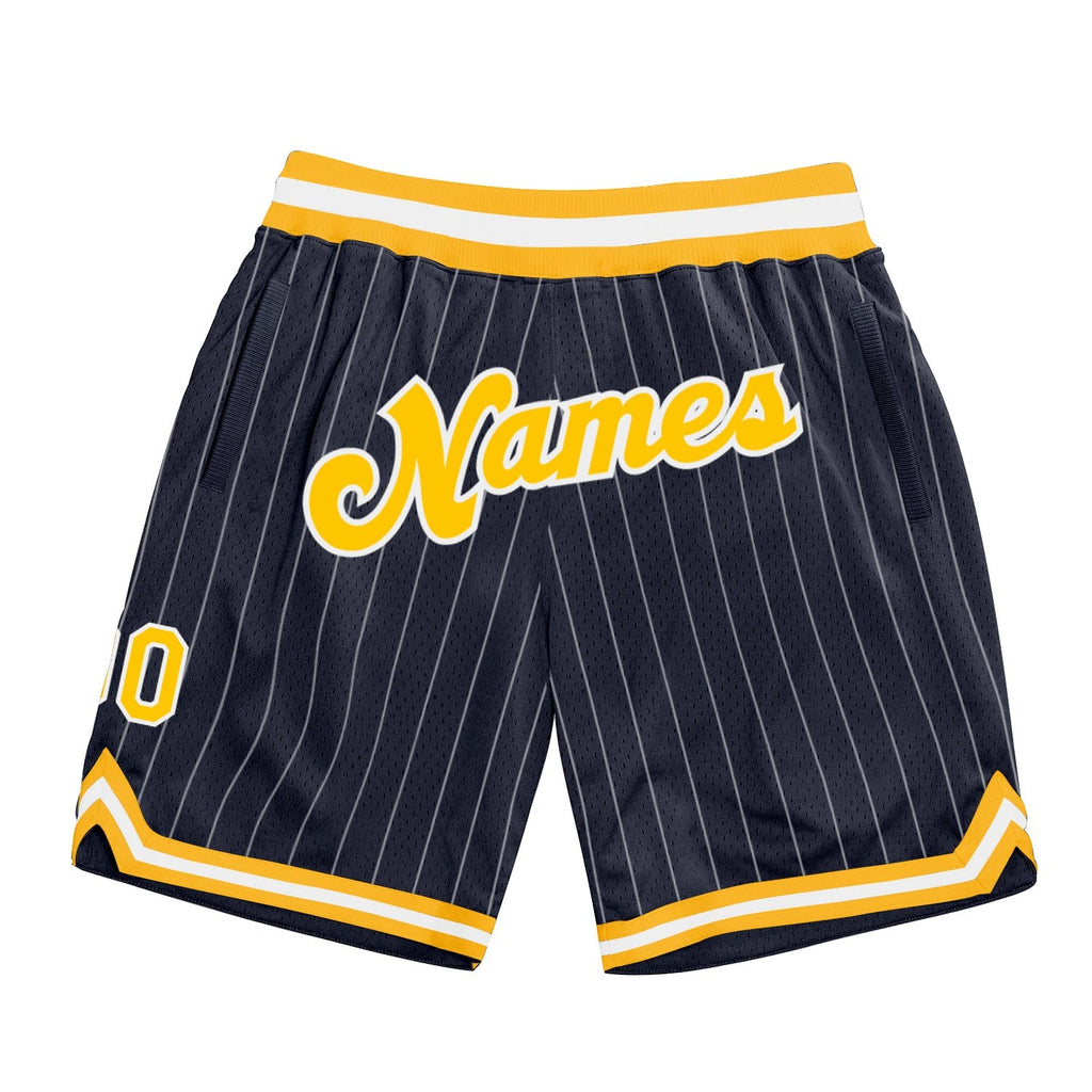 Custom Navy White Pinstripe Gold-White Authentic Basketball Shorts photo 1