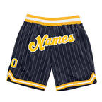 Custom Navy White Pinstripe Gold-White Authentic Basketball Shorts photo 1
