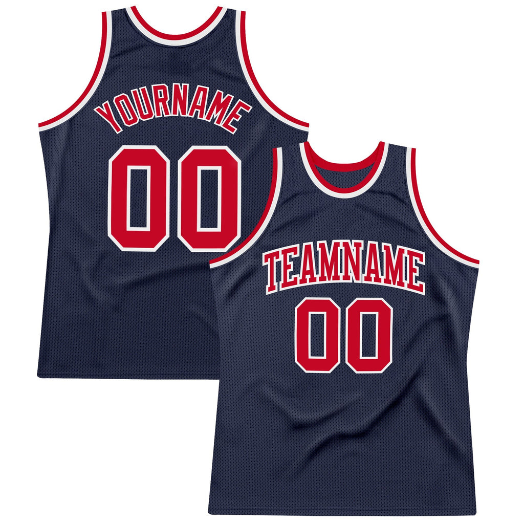 Custom Navy Red-White Authentic Throwback Basketball Jersey photo 1