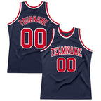 Custom Navy Red-White Authentic Throwback Basketball Jersey photo 1