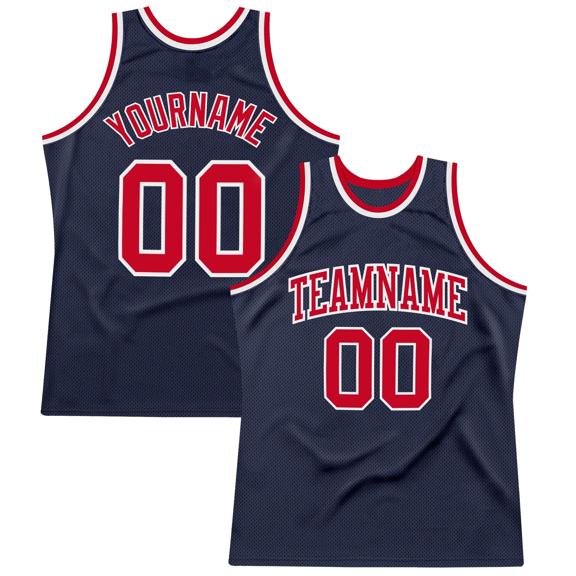Custom Navy Red-White Authentic Throwback Basketball Jersey photo 1