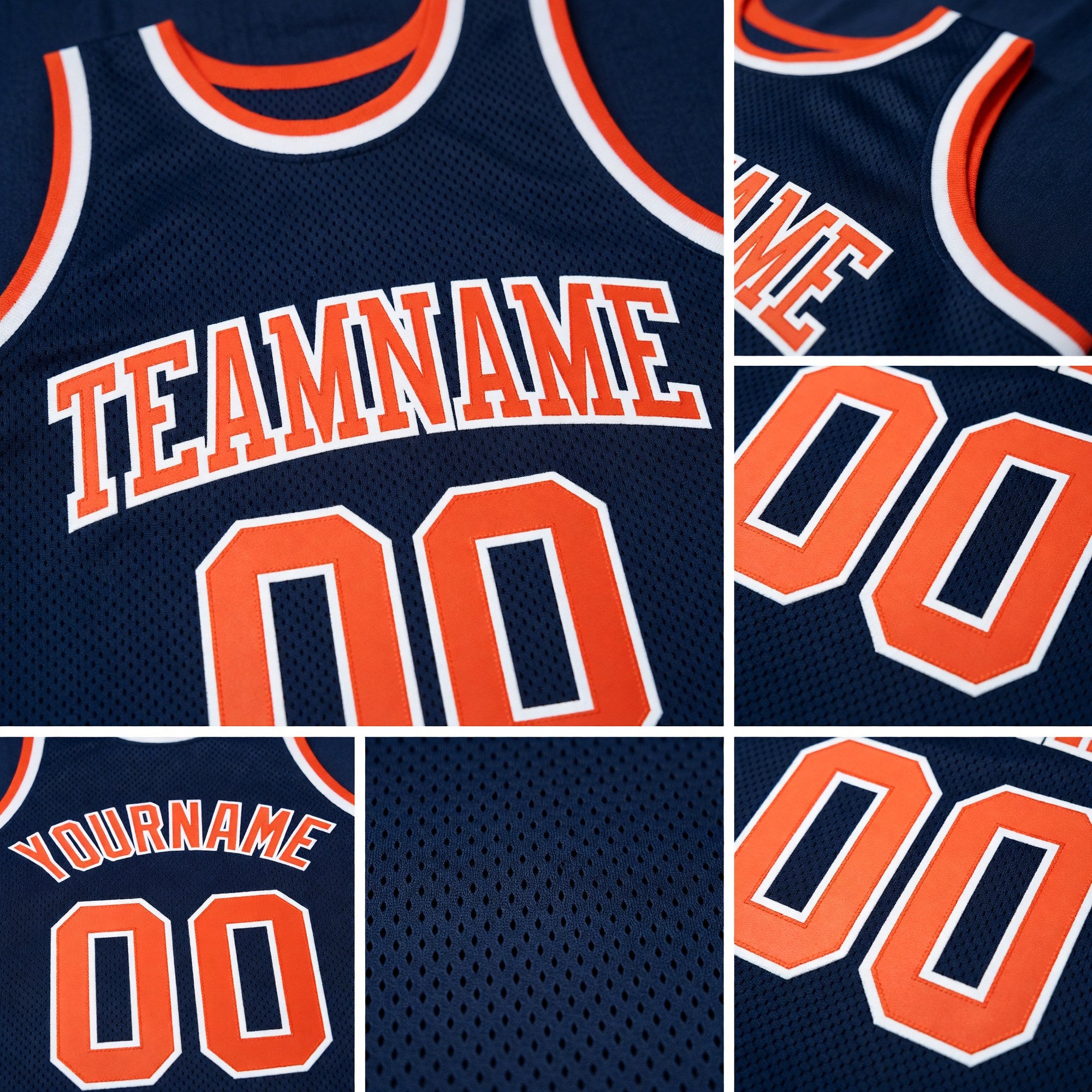 Custom Navy Orange-White Authentic Throwback Basketball Jersey detail
