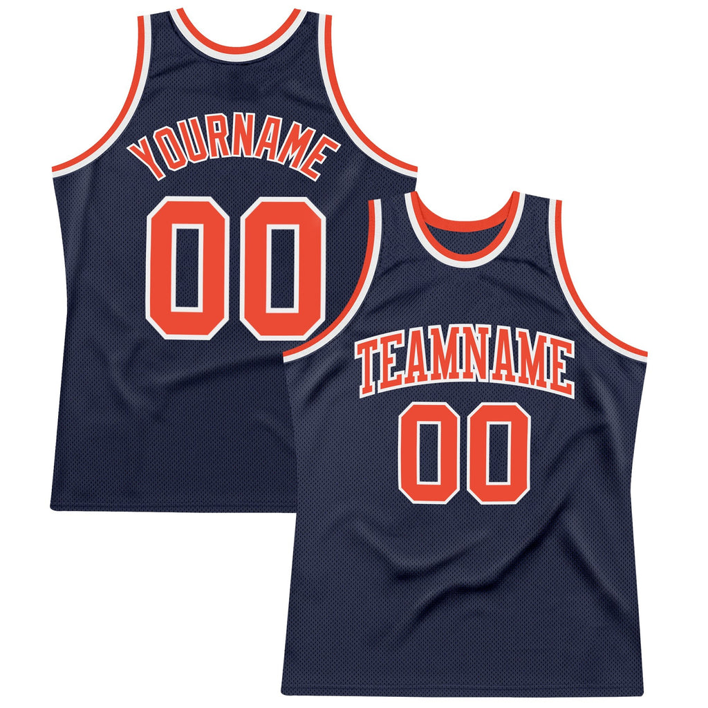 Custom Navy Orange-White Authentic Throwback Basketball Jersey photo 1