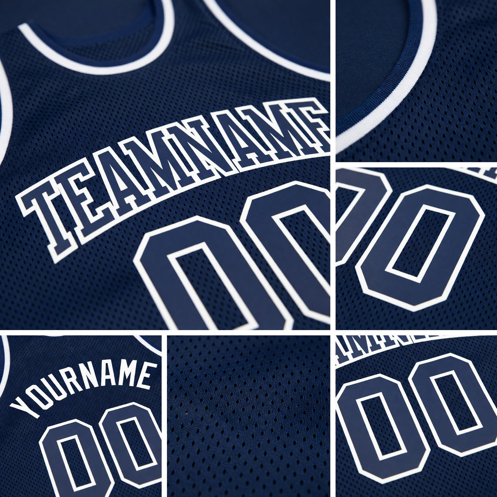 Custom Navy Navy-White Authentic Throwback Basketball Jersey detail