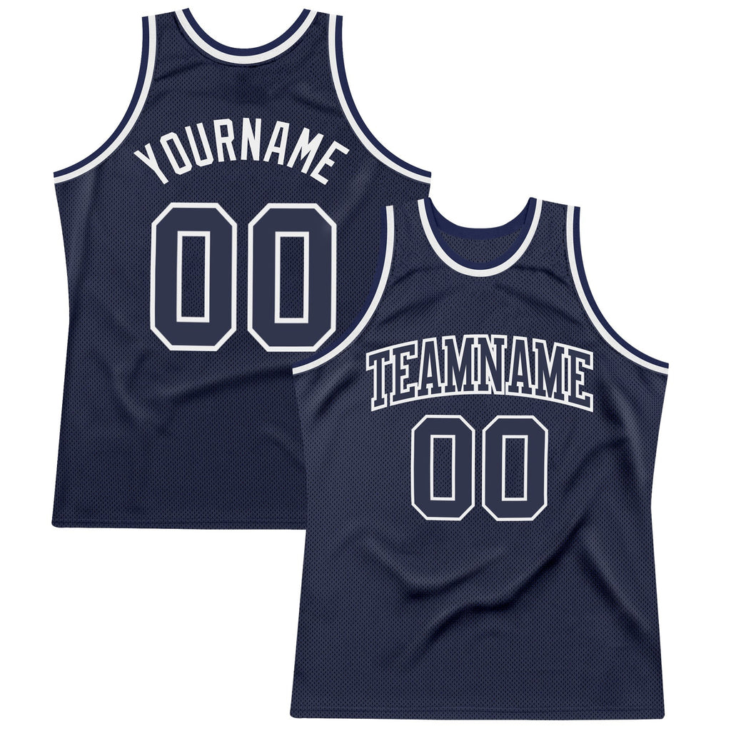 Custom Navy Navy-White Authentic Throwback Basketball Jersey photo 1