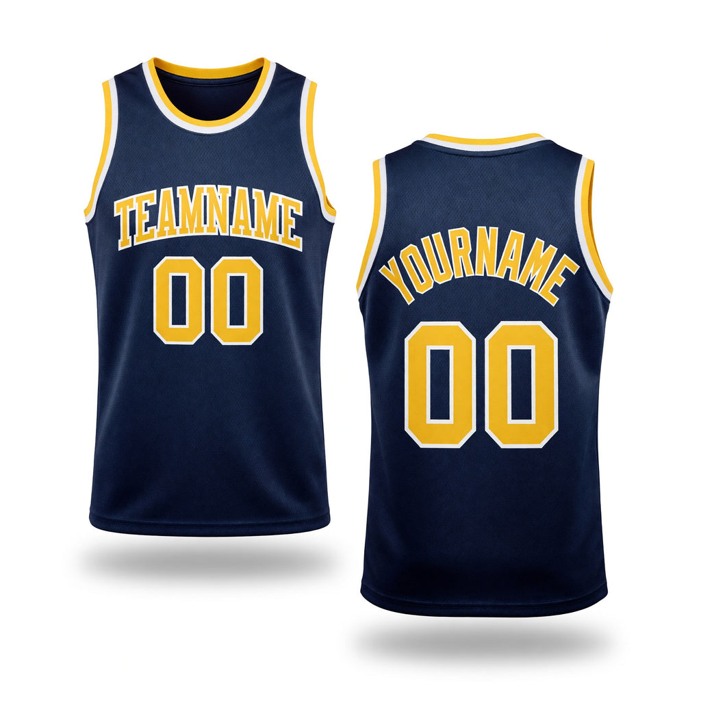 Custom Navy Gold-White Authentic Throwback Basketball Jersey