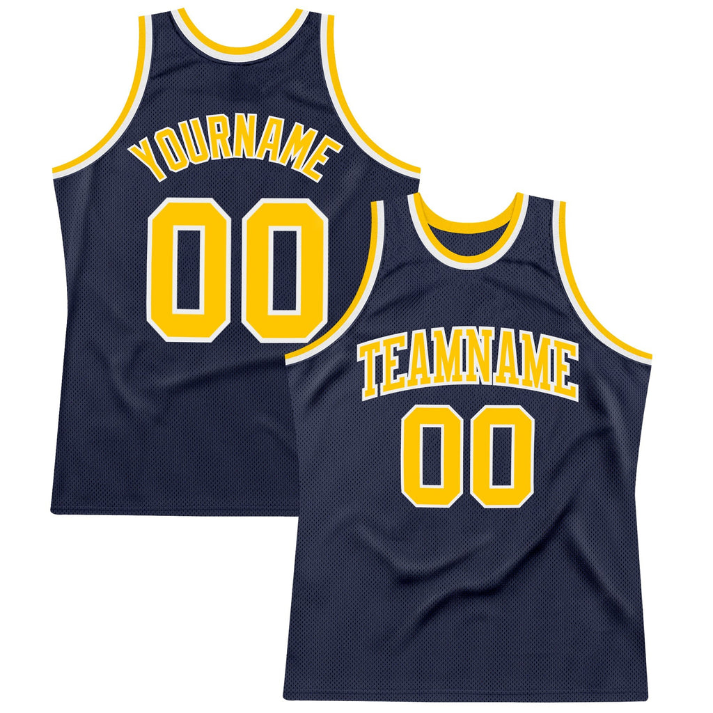 Custom Navy Gold-White Authentic Throwback Basketball Jersey photo 1
