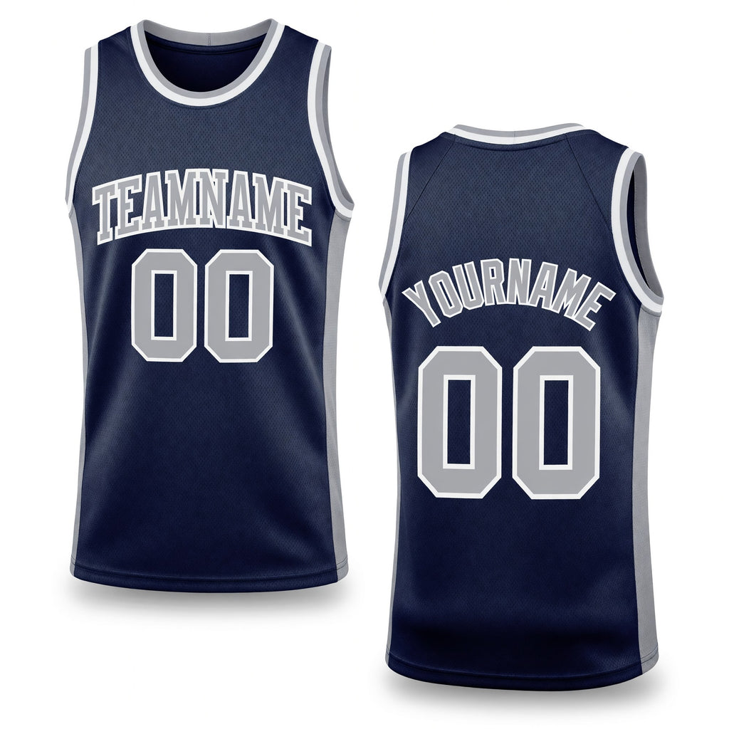 Custom Navy Gray-White Authentic Throwback Basketball Jersey
