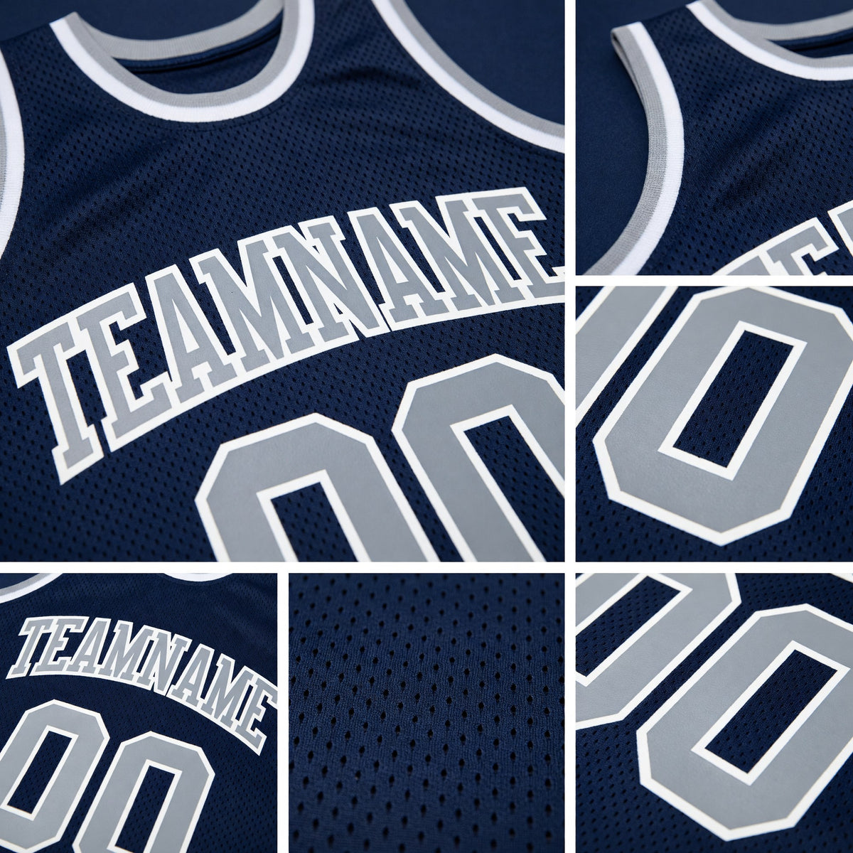 Custom Navy Gray-White Authentic Throwback Basketball Jersey detail