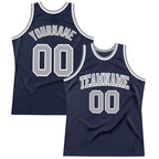 Custom Navy Gray-White Authentic Throwback Basketball Jersey photo 1