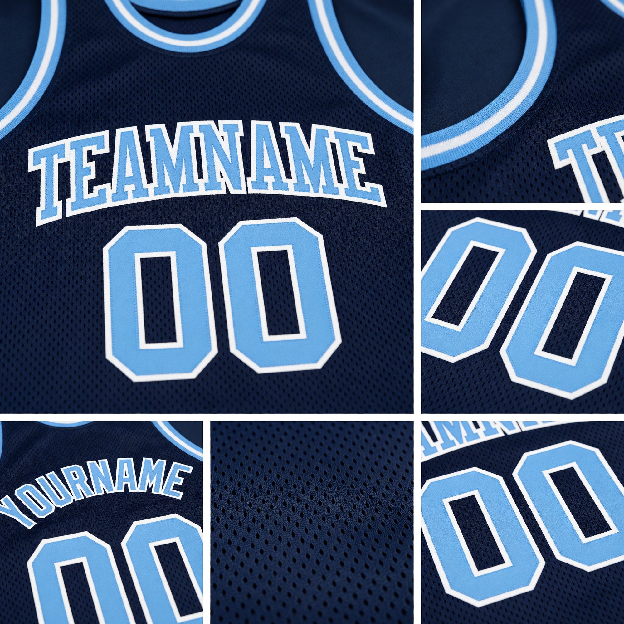 Custom Navy Light Blue-White Authentic Throwback Basketball Jersey detail