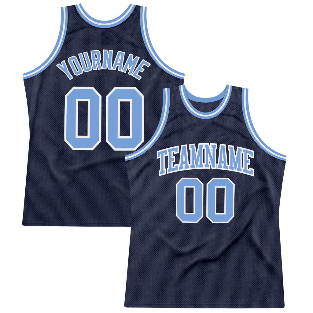Custom Navy Light Blue-White Authentic Throwback Basketball Jersey photo 1