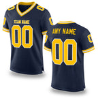 Custom Navy Gold-White Mesh Authentic Throwback Football Jersey