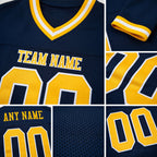 Custom Navy Gold-White Mesh Authentic Throwback Football Jersey detail