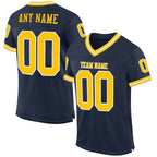 Custom Navy Gold-White Mesh Authentic Throwback Football Jersey photo 1