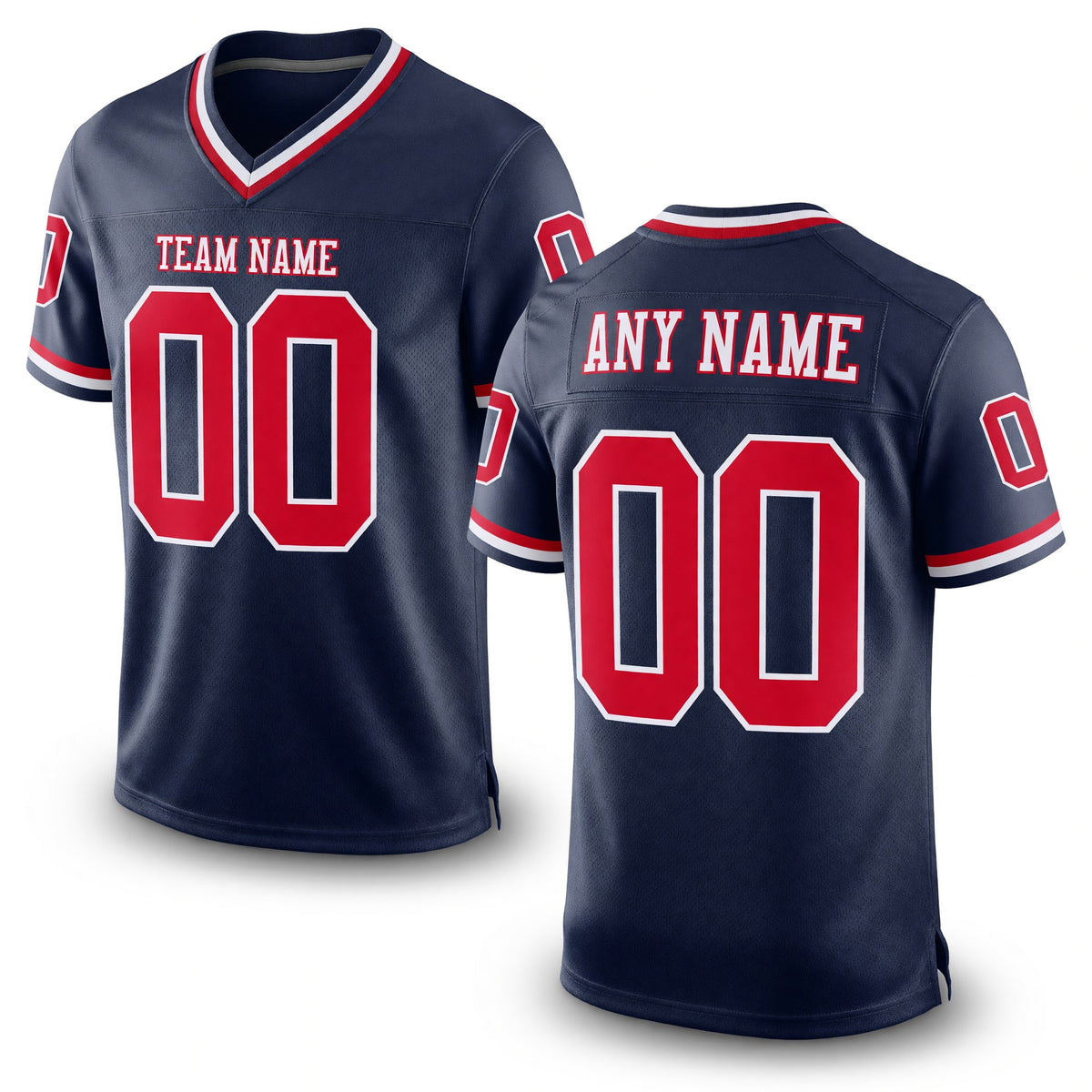 Custom Navy Red-White Mesh Authentic Throwback Football Jersey