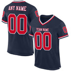 Custom Navy Red-White Mesh Authentic Throwback Football Jersey photo 1