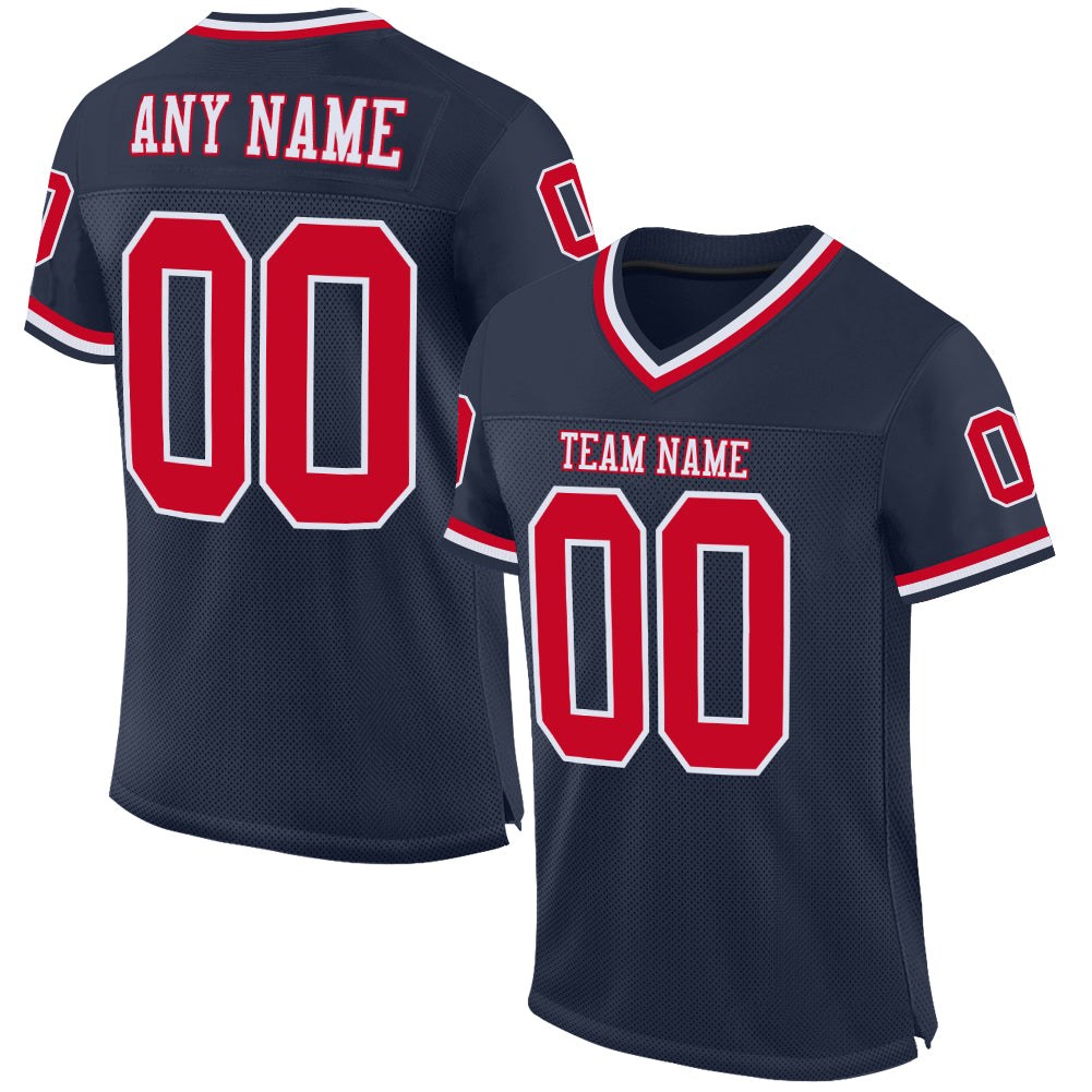 Custom Navy Red-White Mesh Authentic Throwback Football Jersey photo 1