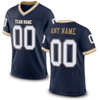 Custom Navy White-Old Gold Mesh Authentic Throwback Football Jersey
