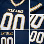 Custom Navy White-Old Gold Mesh Authentic Throwback Football Jersey detail