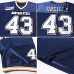 Custom Navy White-Old Gold Mesh Authentic Throwback Football Jersey photo 4