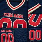 Custom Navy Red-Cream Mesh Authentic Throwback Football Jersey detail