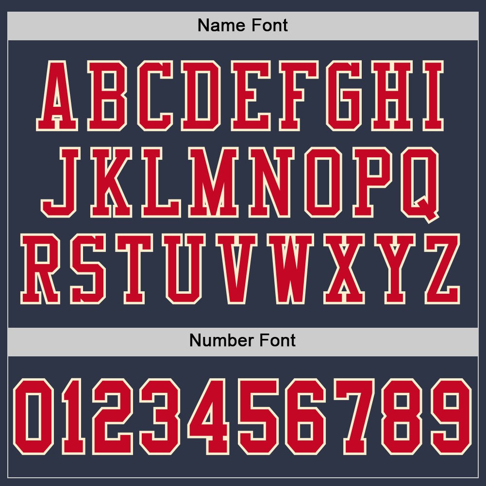 Custom Navy Red-Cream Mesh Authentic Throwback Football Jersey photo 3