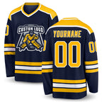Custom Navy Gold-White Hockey Jersey