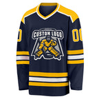 Custom Navy Gold-White Hockey Jersey photo 2