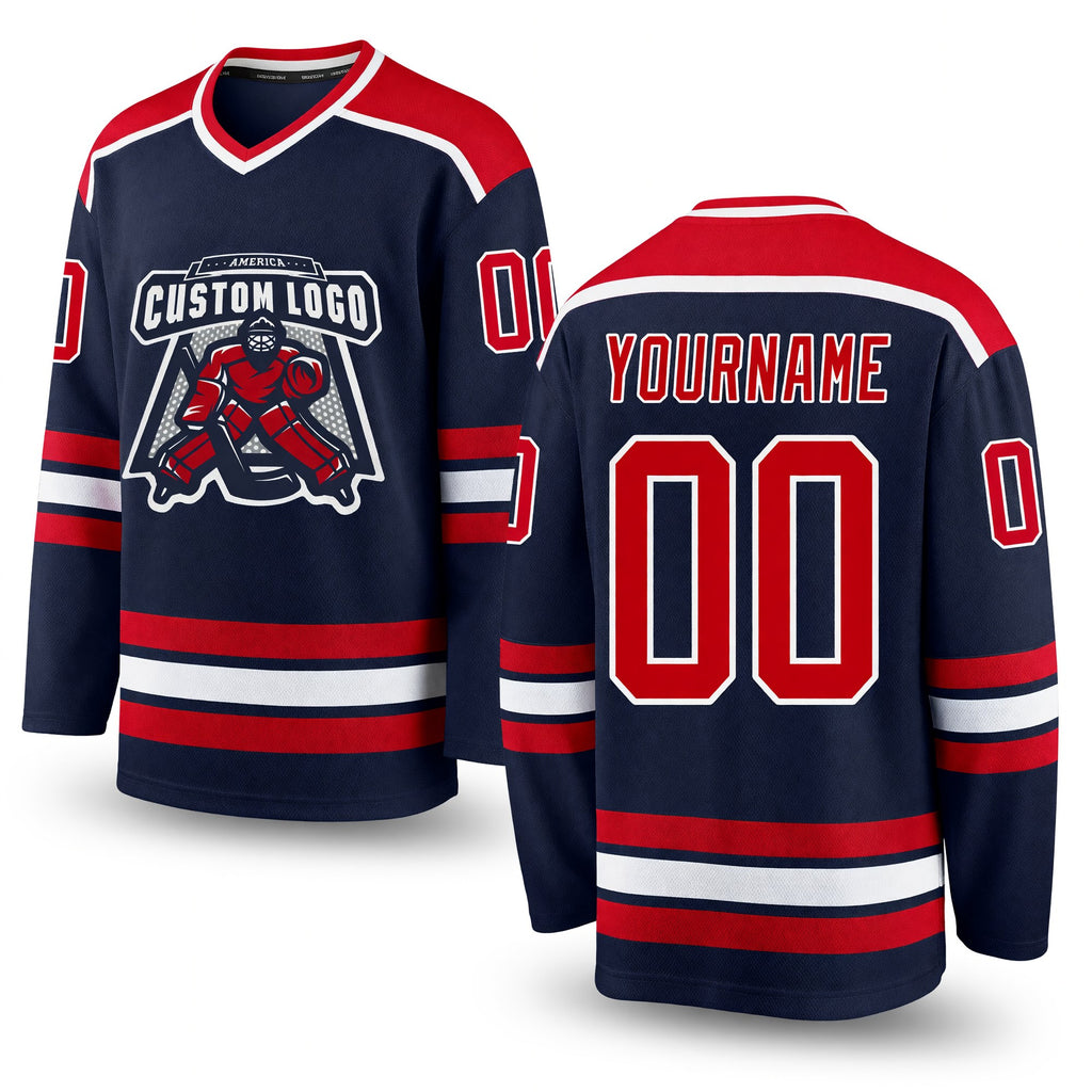 Custom Navy Red-White Hockey Jersey