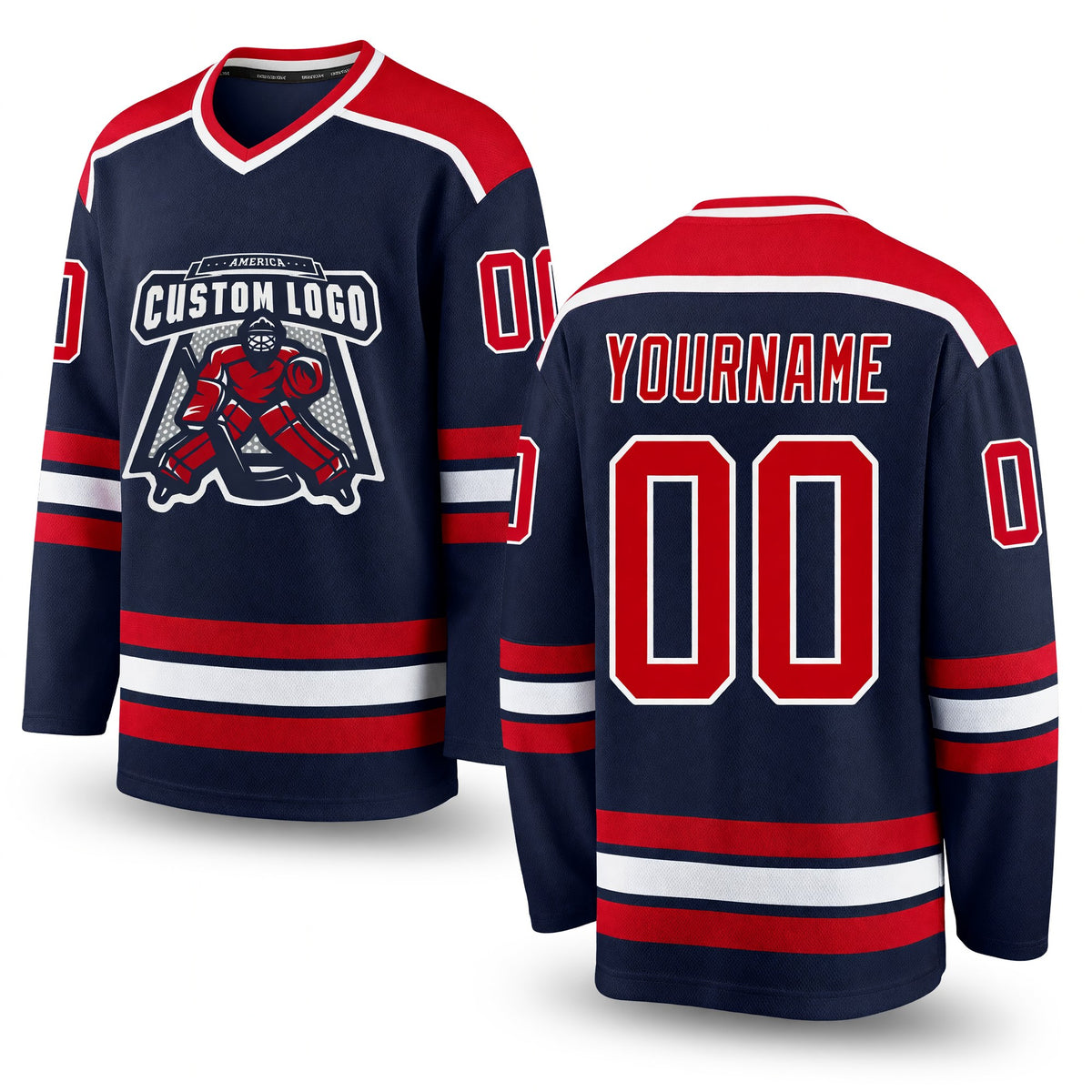 Custom Navy Red-White Hockey Jersey