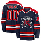Custom Navy Red-White Hockey Jersey photo 1