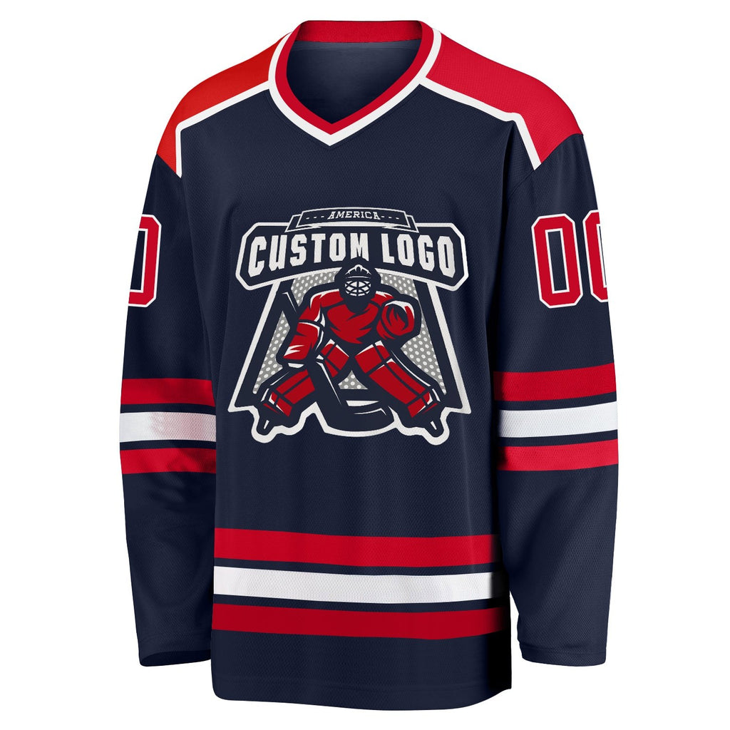 Custom Navy Red-White Hockey Jersey photo 2