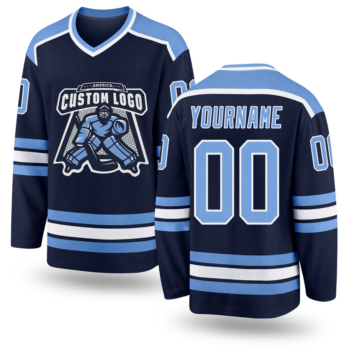 Custom Navy Light Blue-White Hockey Jersey