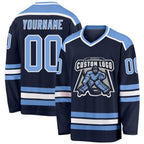 Custom Navy Light Blue-White Hockey Jersey photo 1
