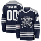Custom Navy White-Gray Hockey Jersey photo 1