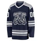 Custom Navy White-Gray Hockey Jersey photo 2