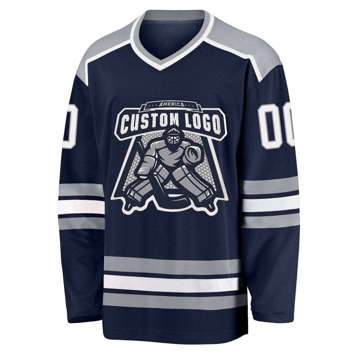 Custom Navy White-Gray Hockey Jersey photo 2