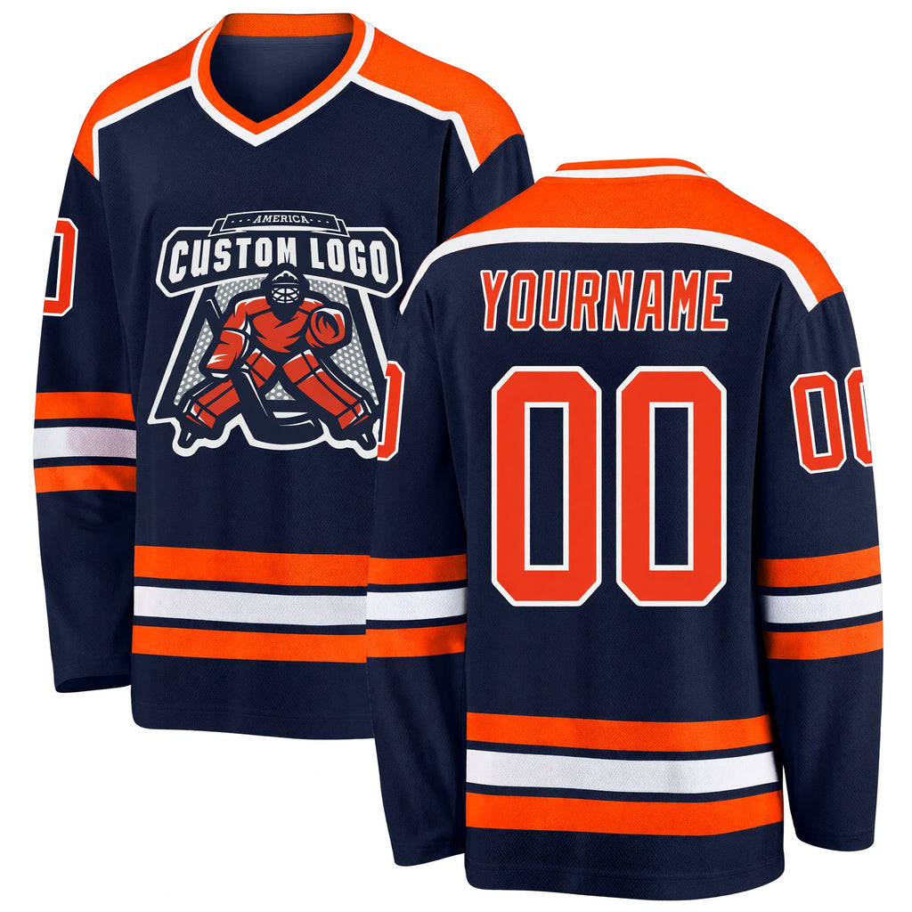 Custom Navy Orange-White Hockey Jersey